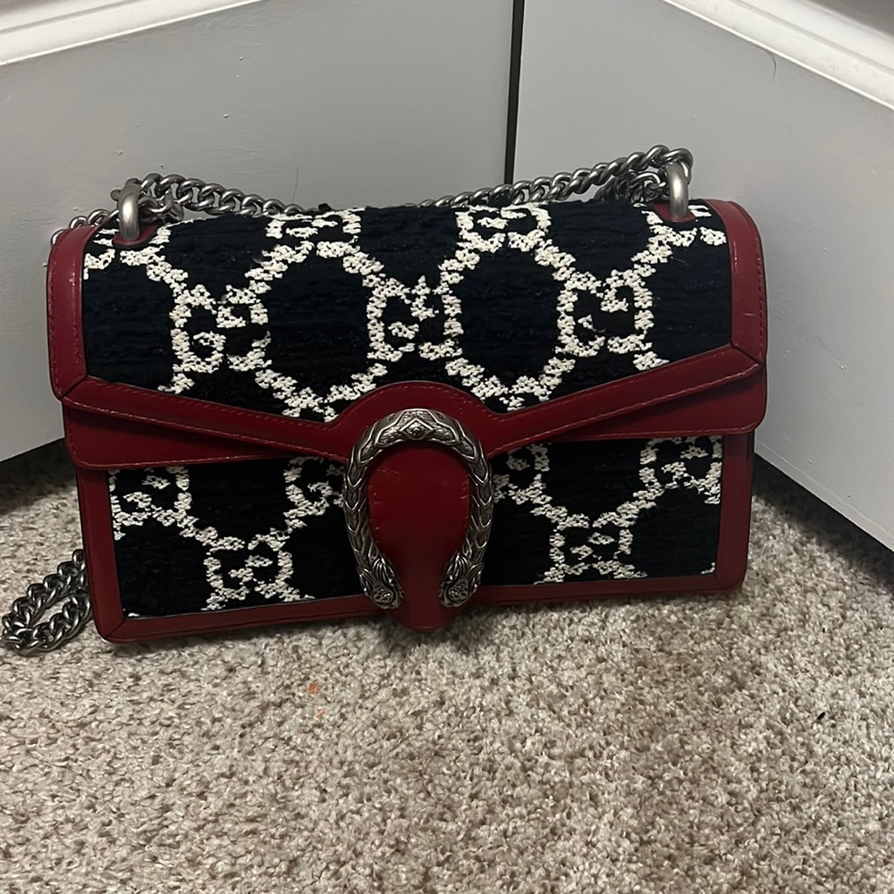 Authentic Black and white Gucci logo print bag